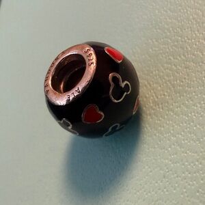 Pandora Disney Black Enamel Charm with Red Hearts and Silver Accents